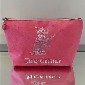 🆕 JUICY COUTURE Velour Makeup Bag Rhinestones Large Cosmetic Clutch NWOT Pink